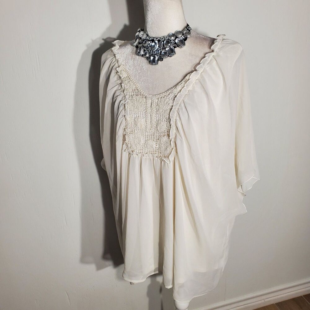 SIGNATURE STUDIO CHIFFON TUNIC WHIE KIMONO SLEEVE POLYESTER SIZE 2X
